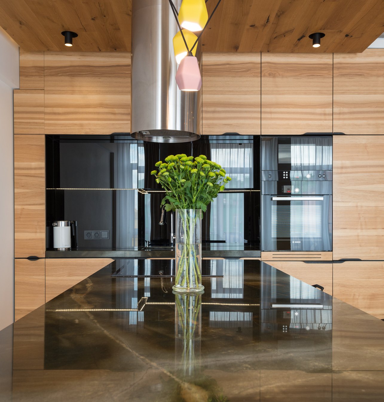 Stylish interior of modern kitchen with dining counter